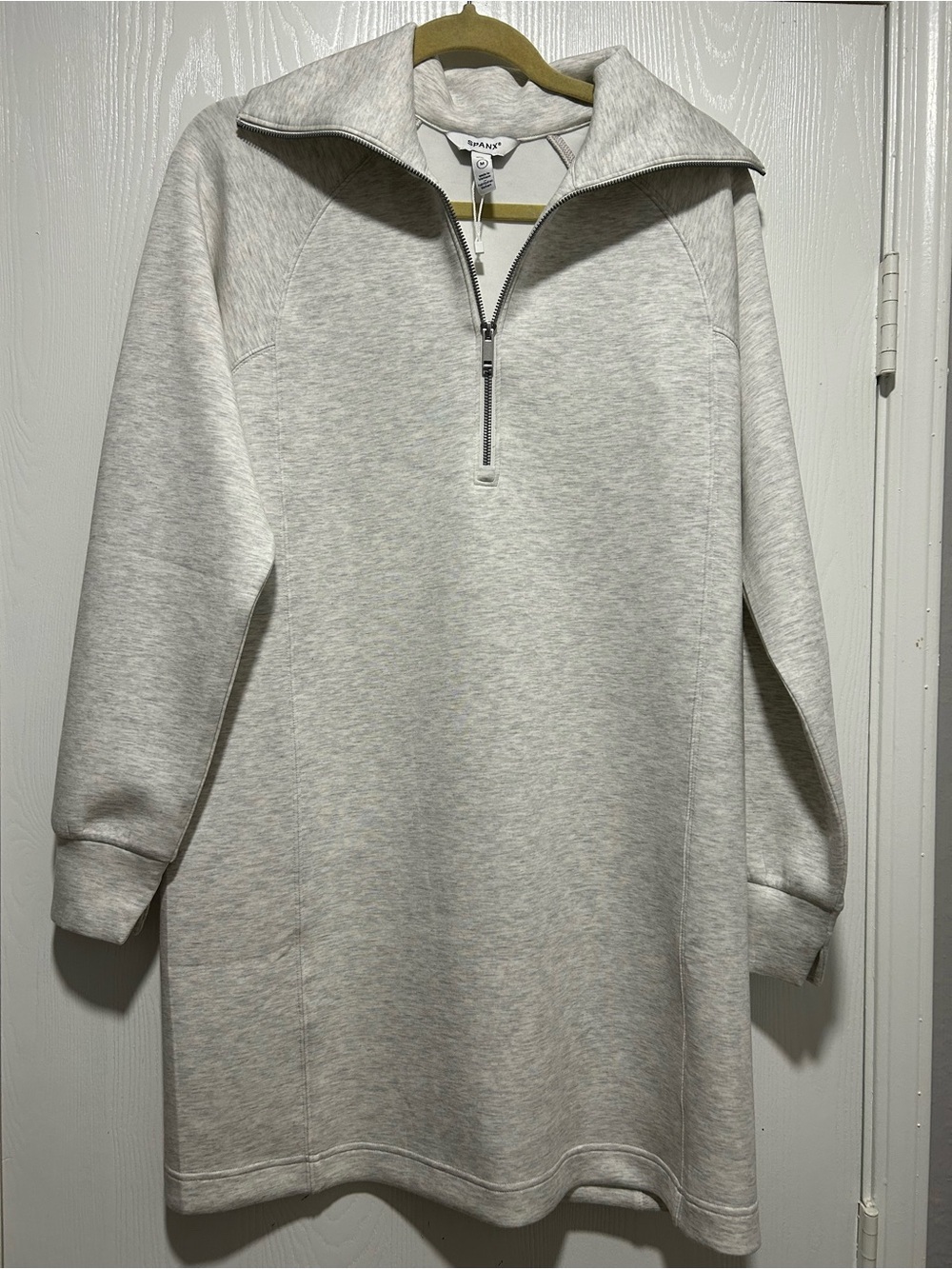 Spanx Heathered Half Zip Long Sleeve Grey Mini Dress Size Medium - Picture 3 of 9